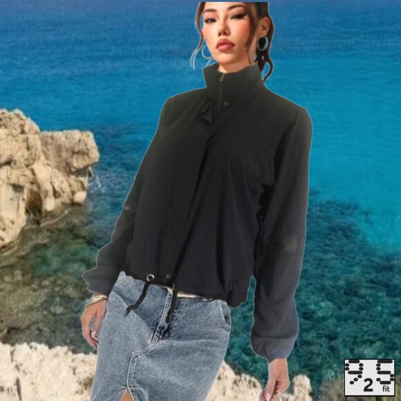 925-FIT Mesh Panels Zipper Oversize Black Sporty Track Jacket Sz S - Picture 5 of 7